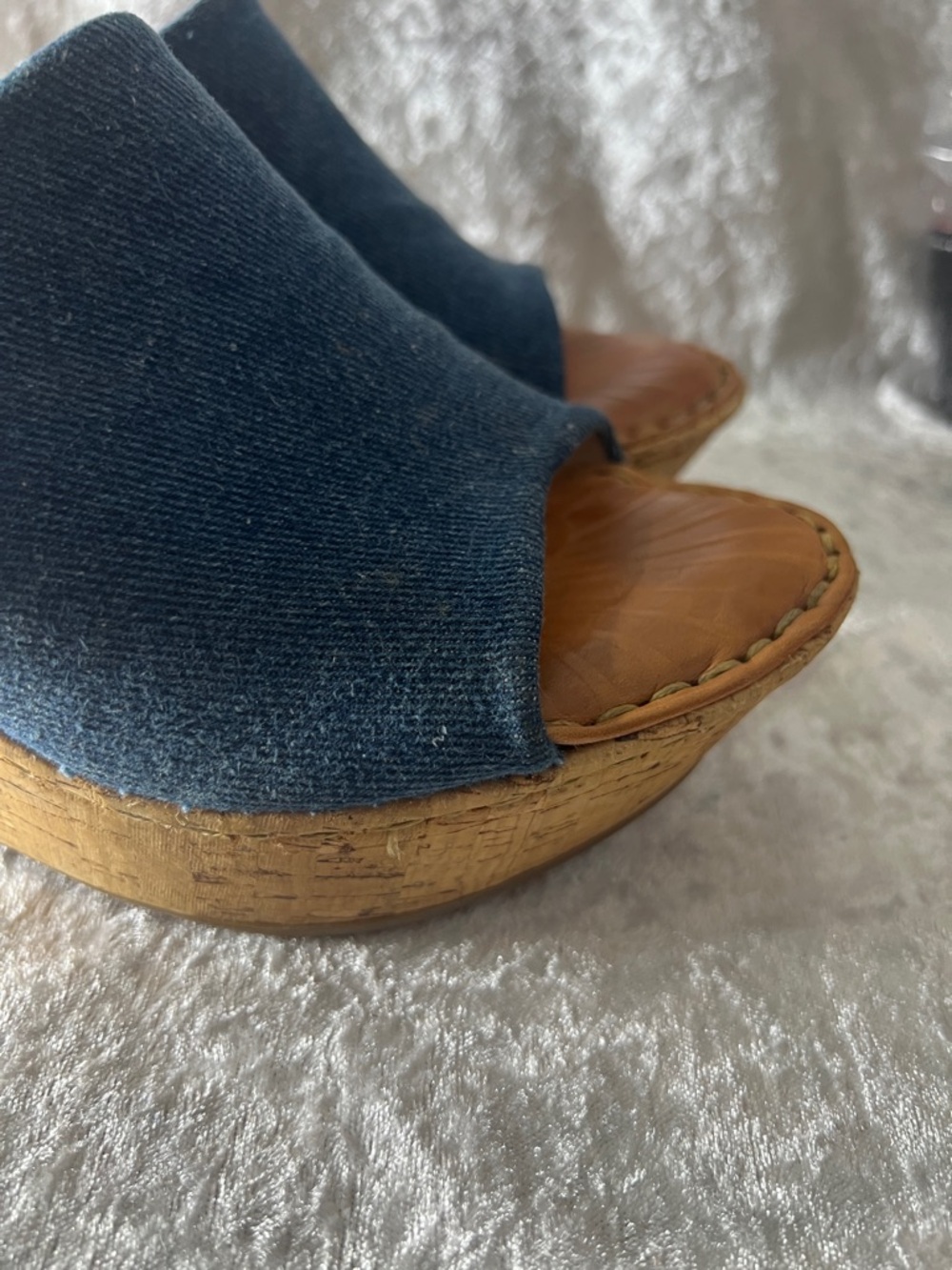 Born Denim Blue Cork Wedge Slide Sandals - Picture 4 of 11